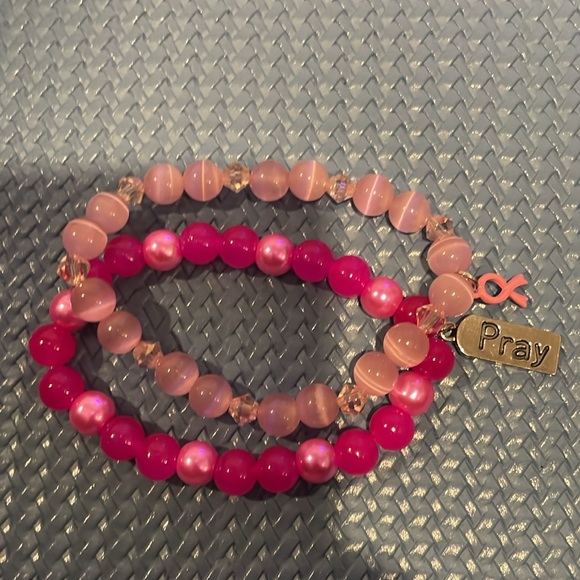 ✨ Handmade Stretch Breast Cancer Bracelet Set ✨ - Picture 2 of 4